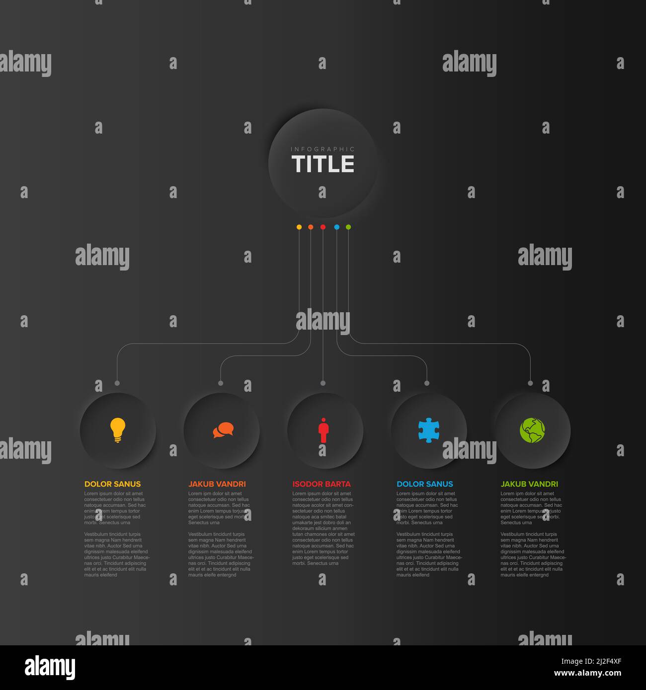 Vector dark multipurpose Infographic template with title in big button ...