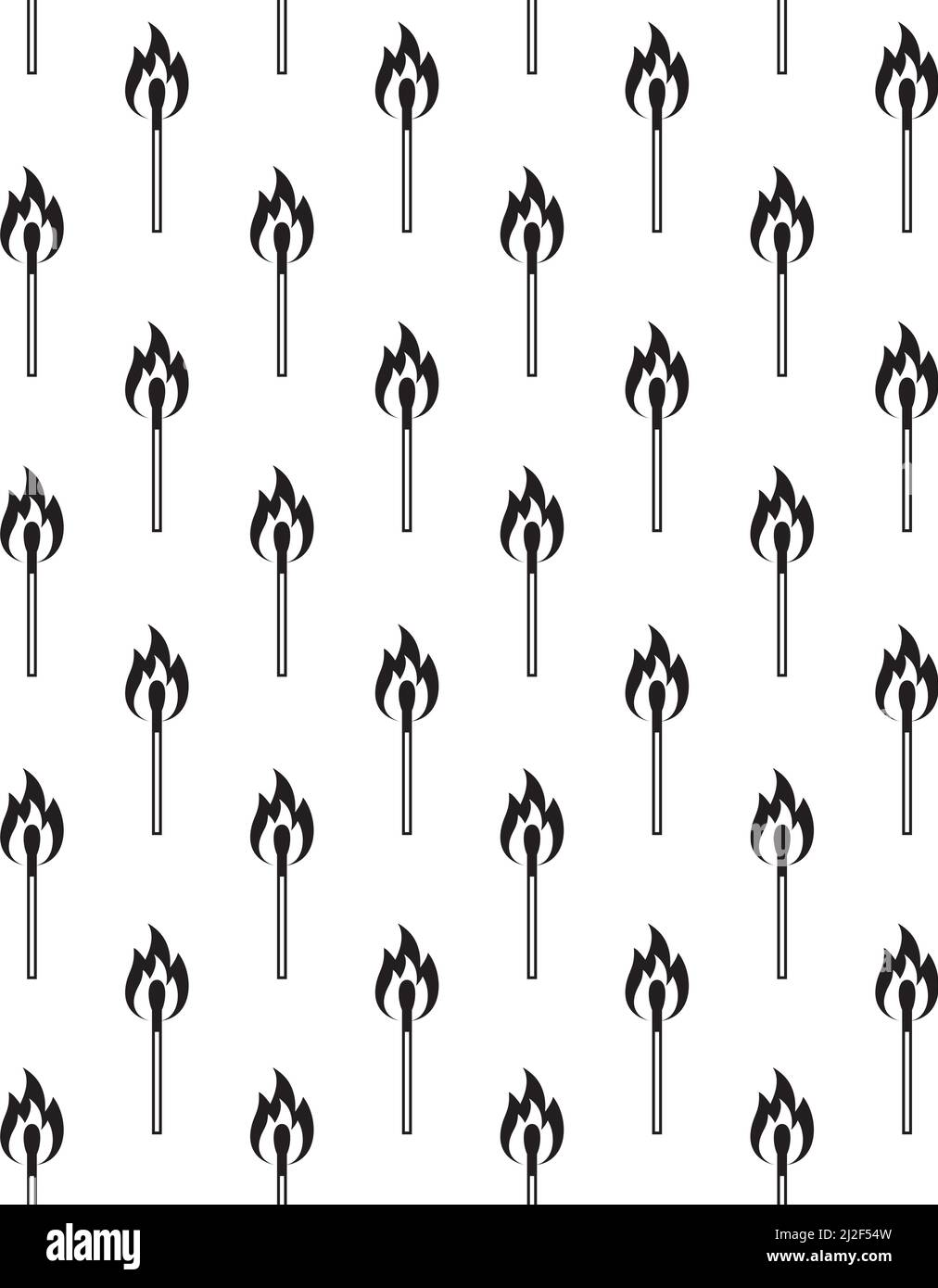 Vector seamless pattern of black outline burning match isolated on white background Stock Vector