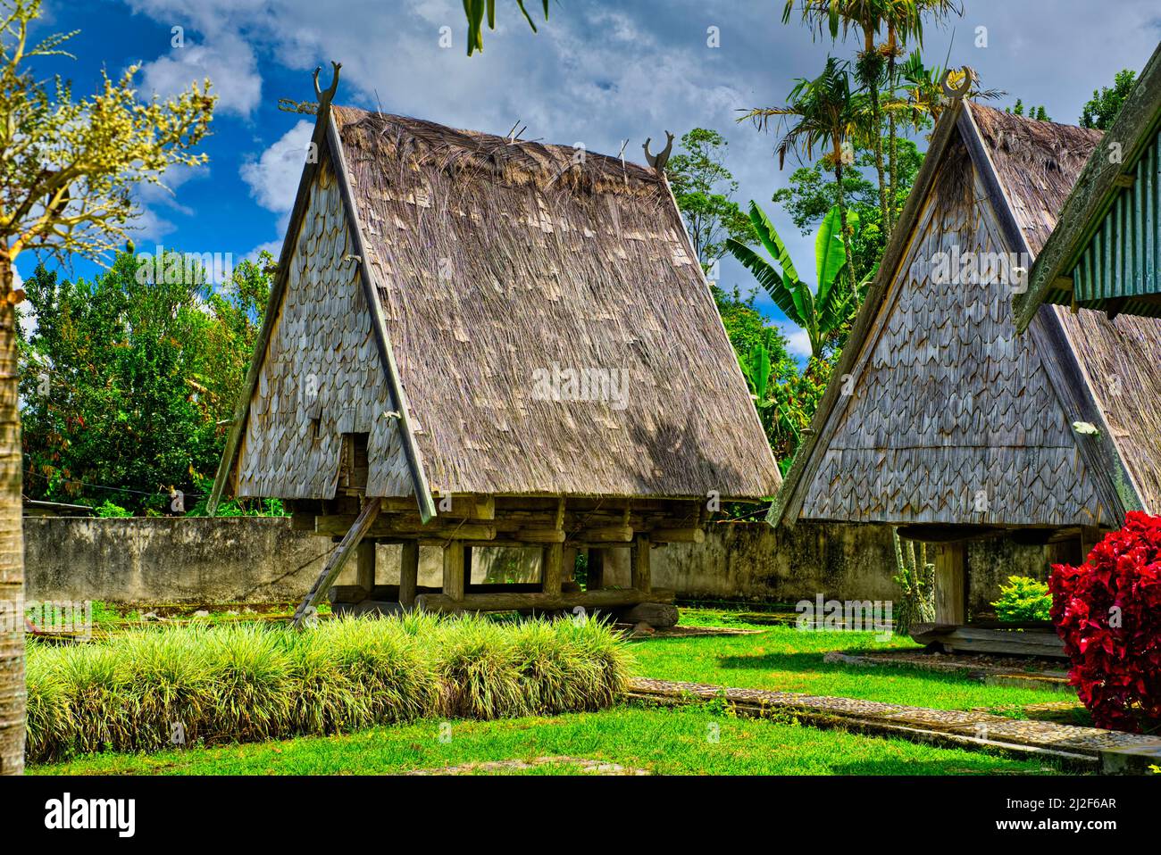 Rumah Tambi is a traditional house from Tampo Lore, Poso Regency, Central Sulawesi province, Indonesia. This traditional stilts house in the form of a Stock Photo