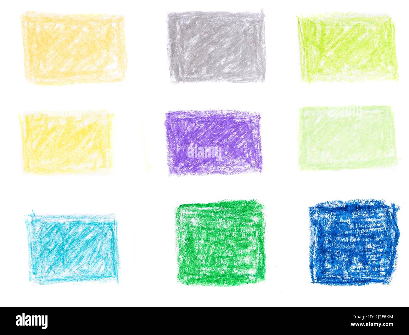 multi-colored rectangles drawn with oil pencils isolated on a white ...