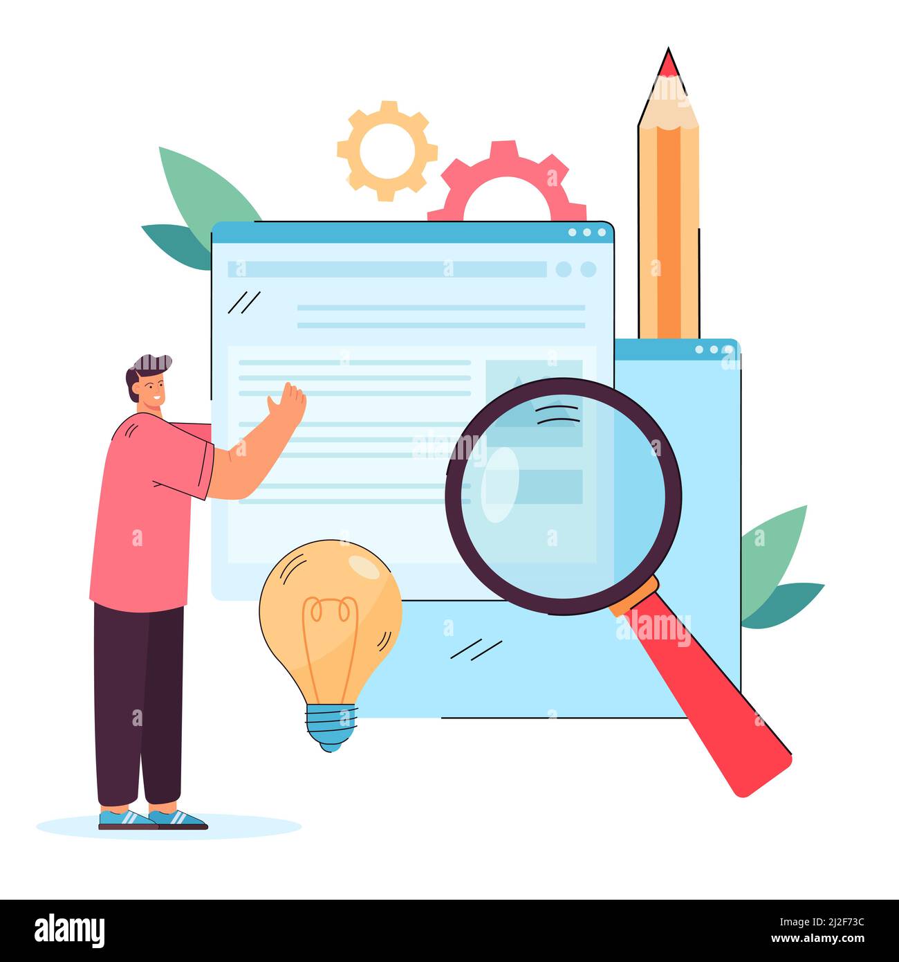 Creator publishing new digital content. Man holding web page, adding information on website flat vector illustration. Digital content, management conc Stock Vector