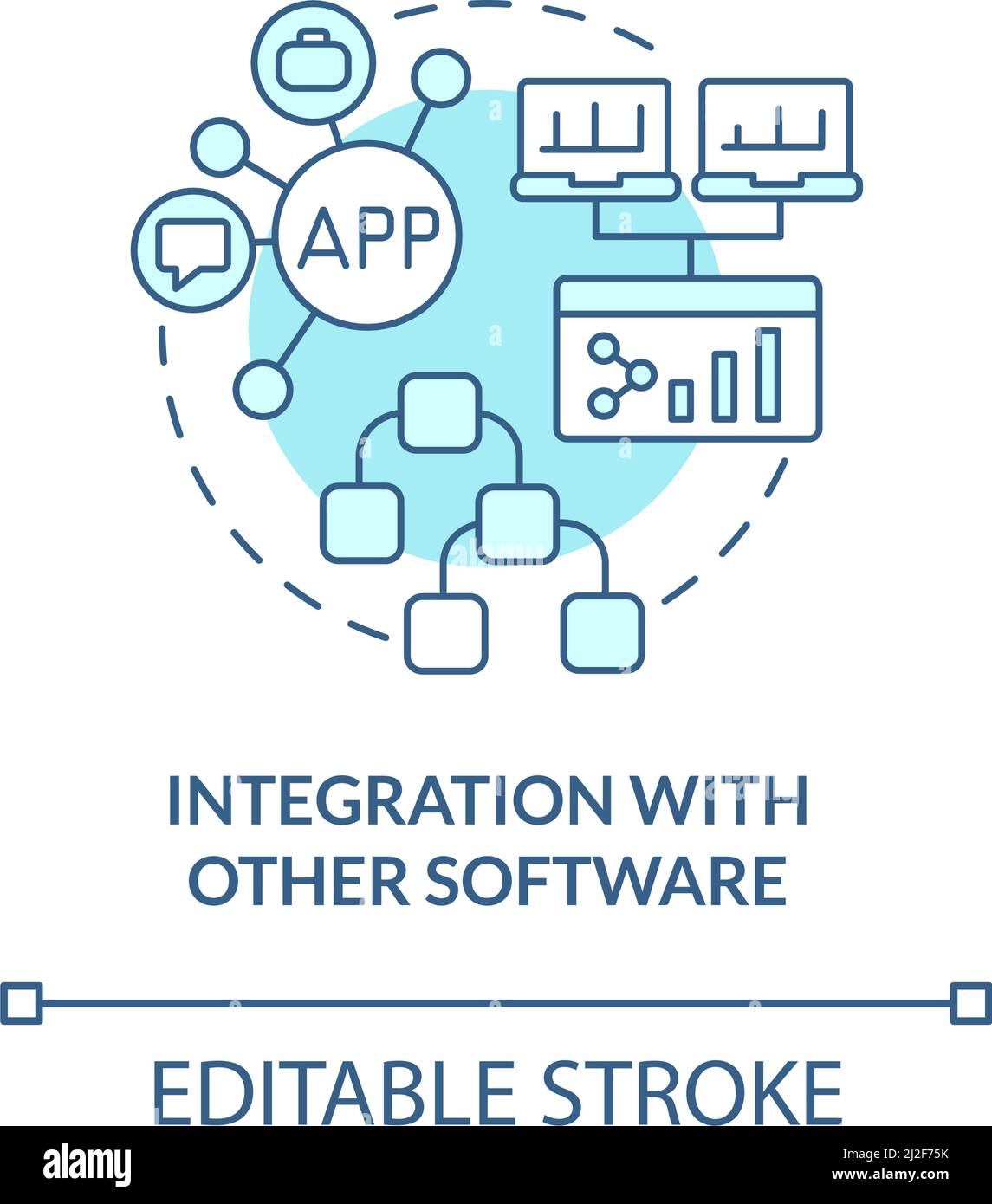 Integration with other software turquoise concept icon Stock Vector