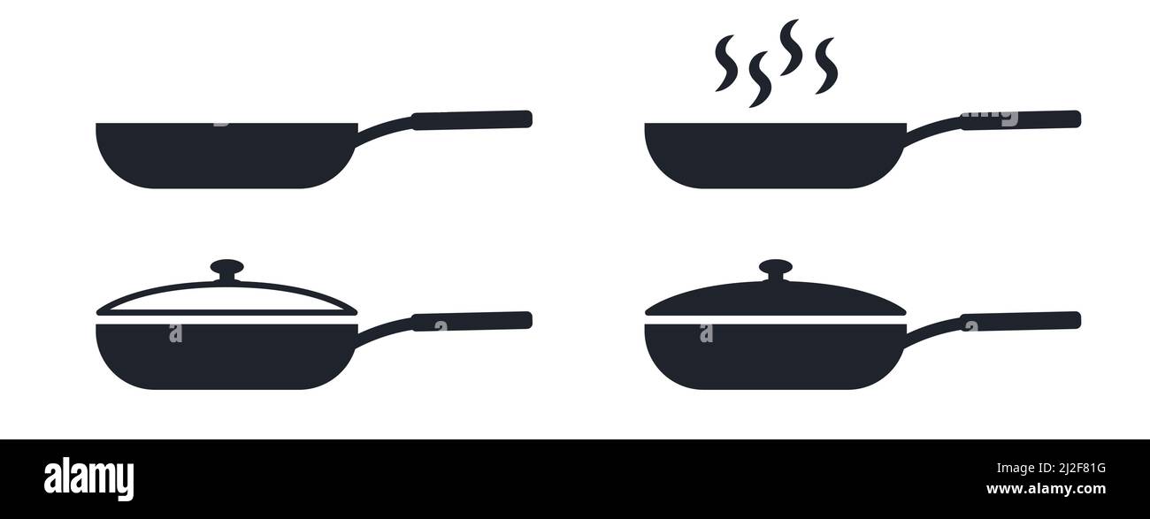 Different pan symbols kitchen equipment vector illustration icon set