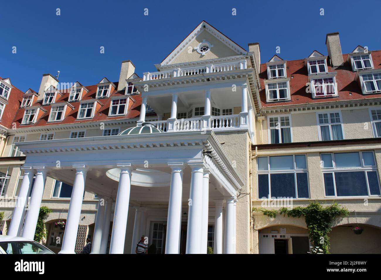 Peebles Hydro outer front facade on a sunny day with clear skies Stock Photo