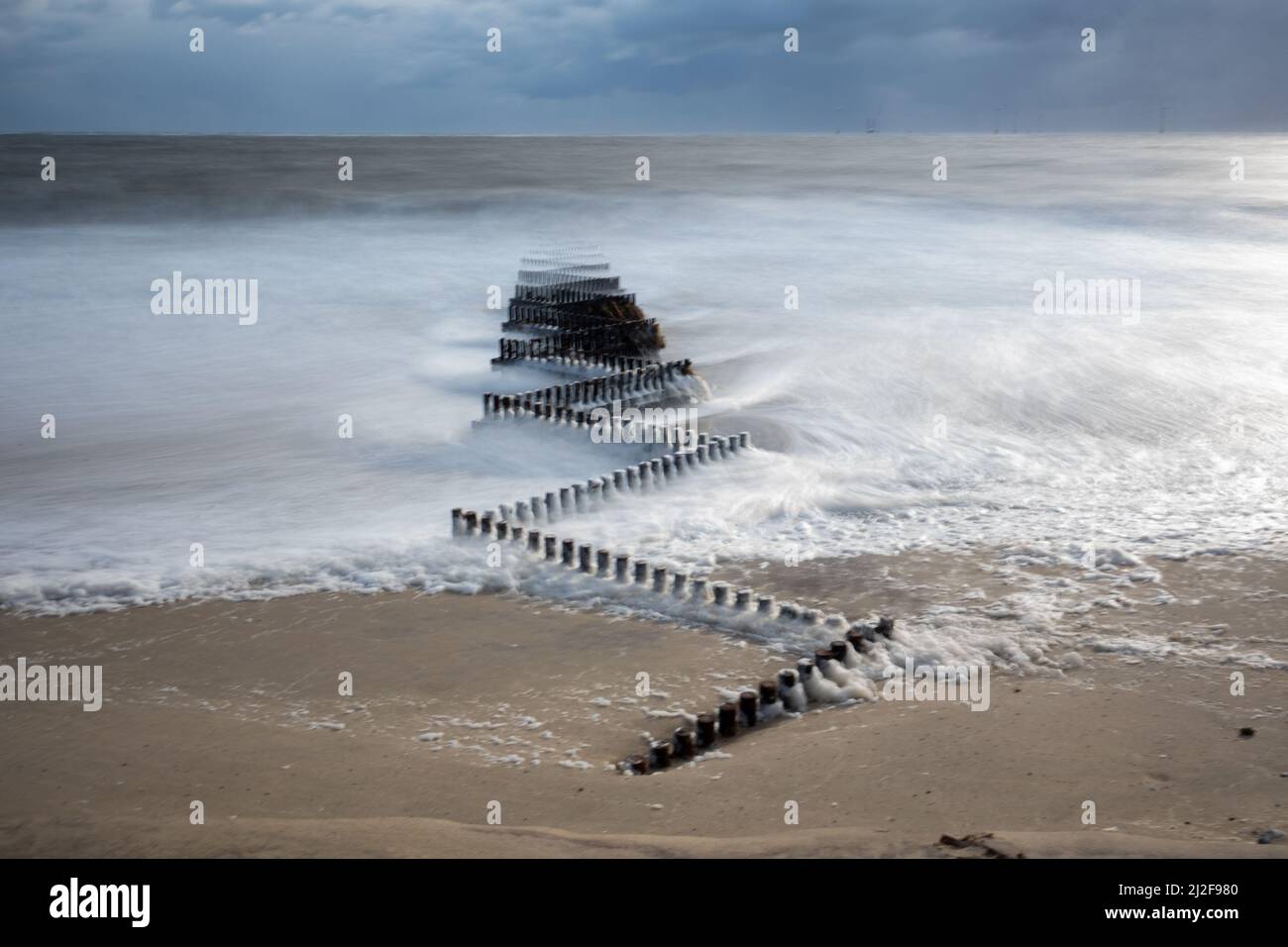 High Tide, High waves,Caister-on-Sea, Norfolk Stock Photo