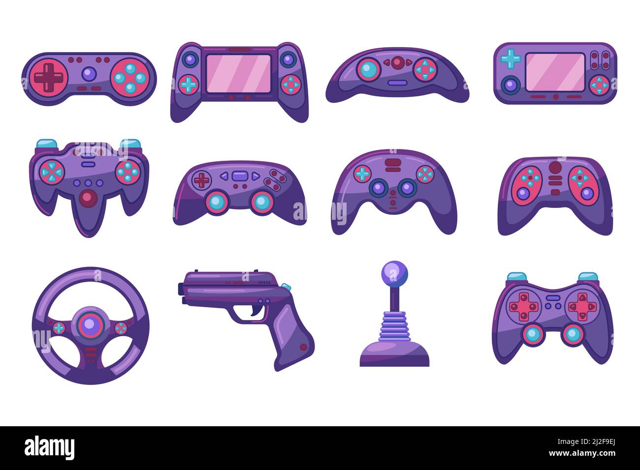 Bright colorful computer joysticks flat pictures set. Cartoon video game  controllers for playing device isolated vector illustration collection.  Gamin Stock Vector Image & Art - Alamy