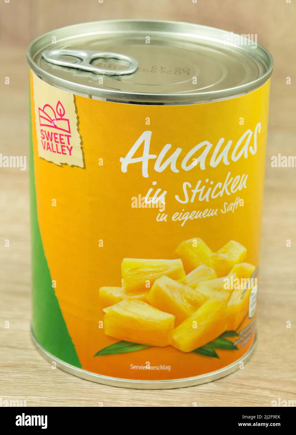 Hamburg, Germany March 28 2022 Sweet Valley German canned pineapple
