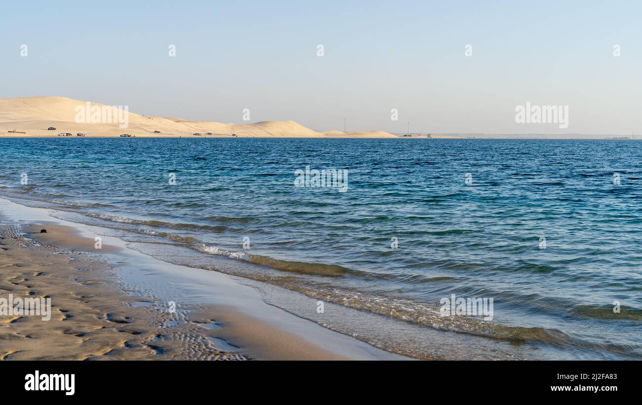 Doha, Qatar March 11,2022 view of sealine sea shore during the low