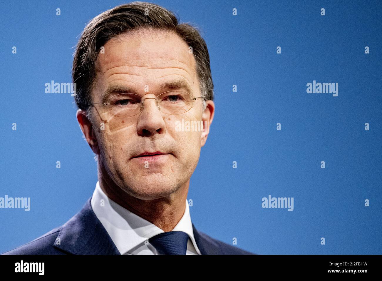 2022-04-01 16:31:51 THE HAGUE - Prime Minister Mark Rutte during the press conference after the weekly Council of Ministers. ANP ROBIN UTRECHT netherlands out - belgium out Stock Photo