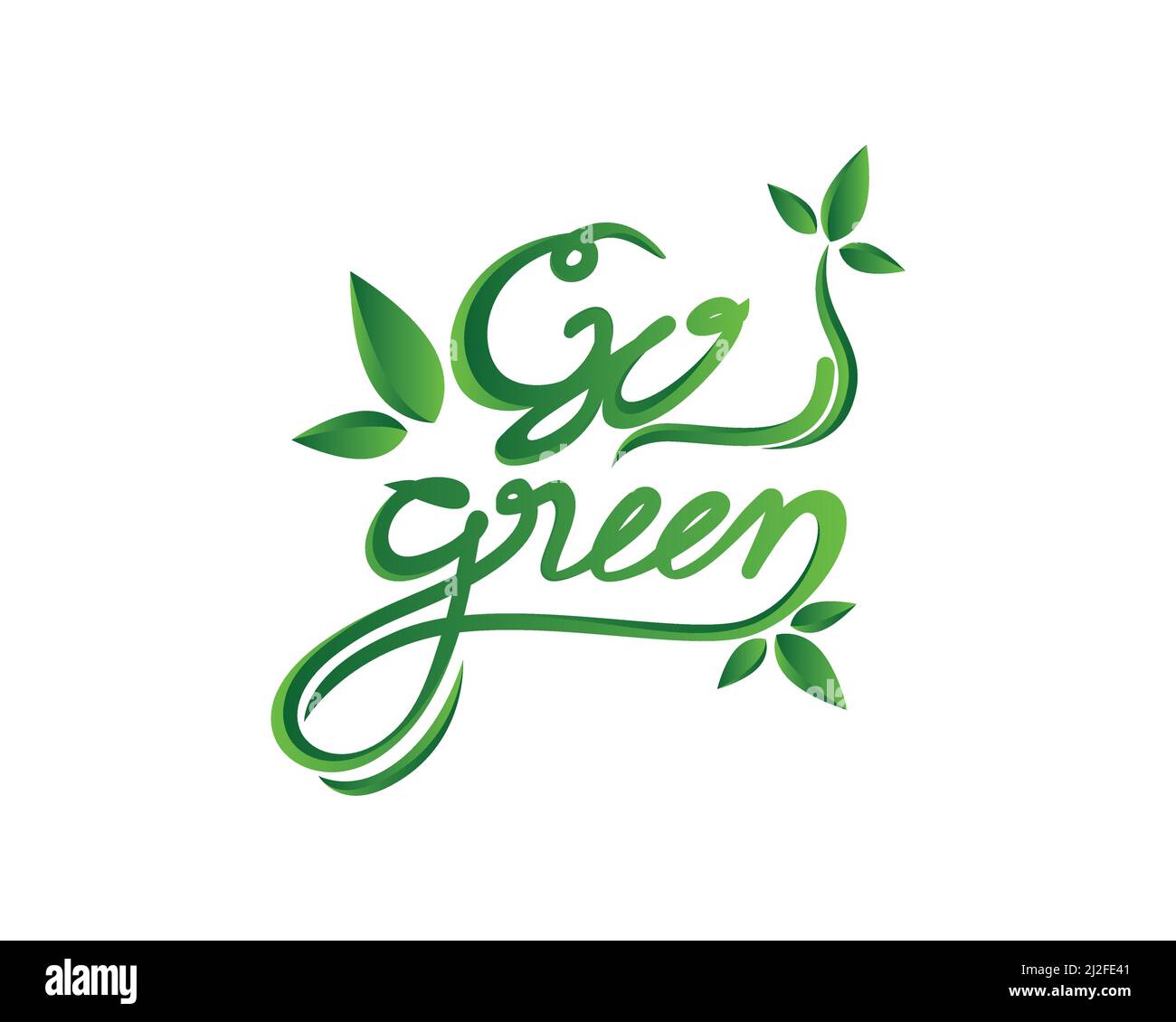 Go Green Logotype Combined with Tendrils and Leaves Vector Stock Vector