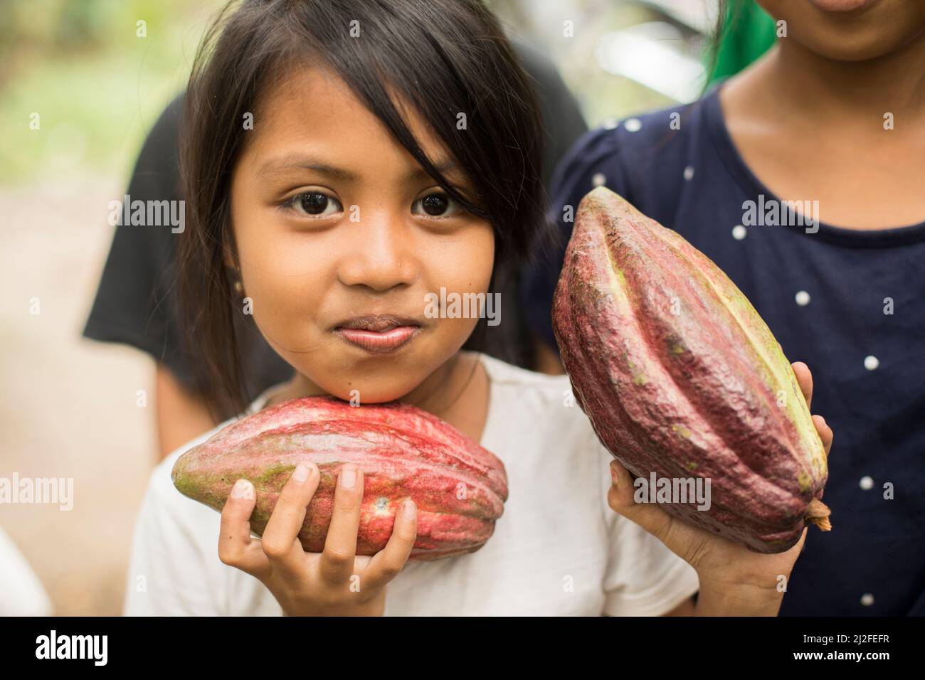Ririn (7) is the daughter of a cocoa farmer in in Mamuju Regency, Indonesia, where MCC is helping to strengthen the cocoa value chain under the Indone Stock Photo