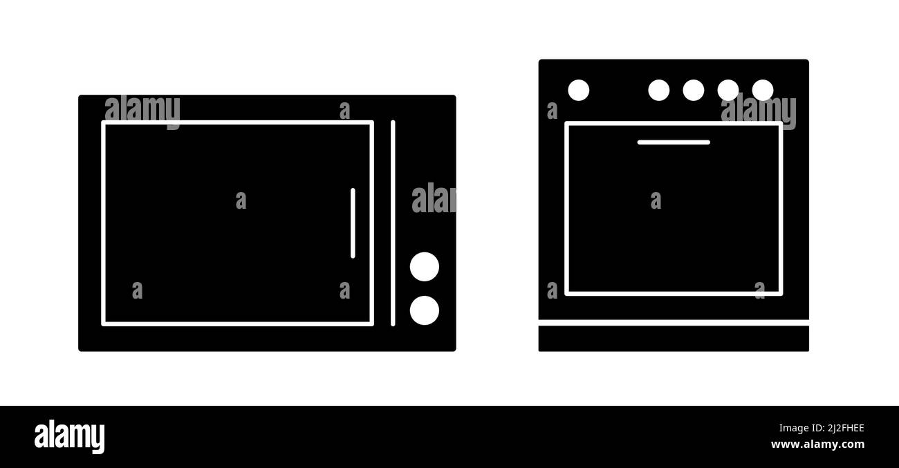 Kitchen oven or stove and microwave symbol vector illustration icons Stock Vector