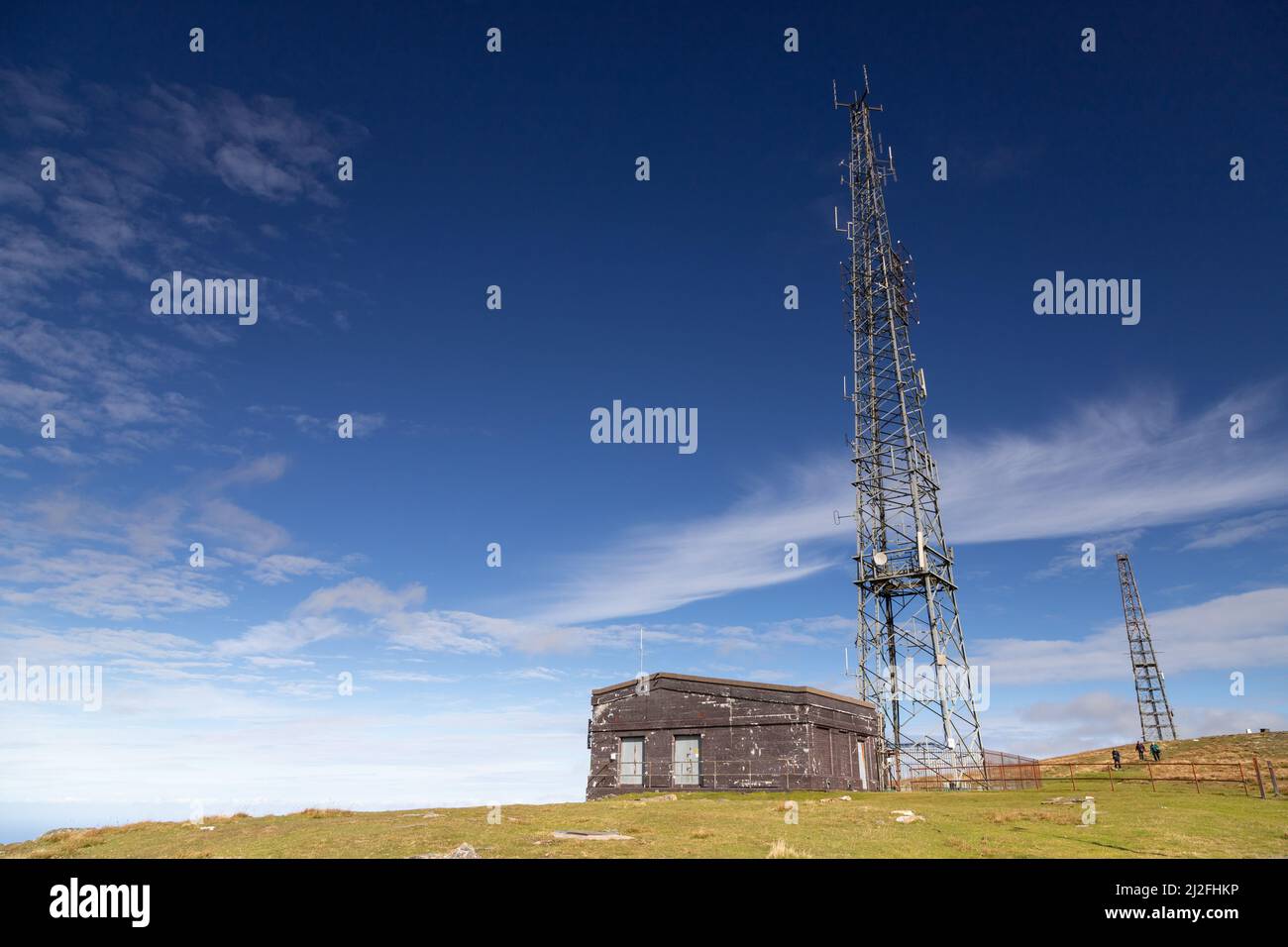 Transmitter on the summit of Snaefell, Isle of Man Stock Photo