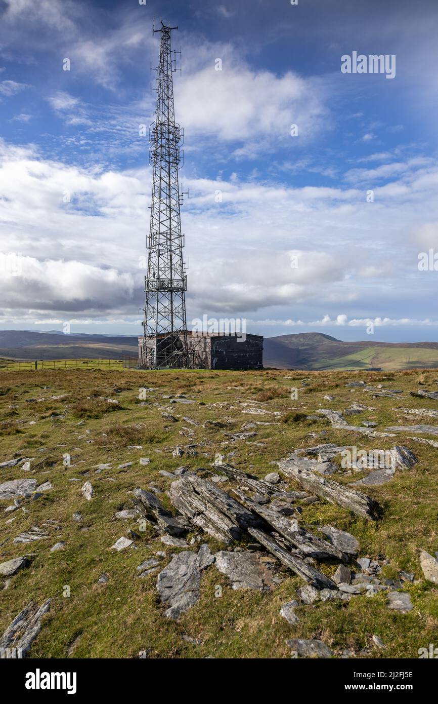 Transmitter on the summit of Snaefell, Isle of Man Stock Photo