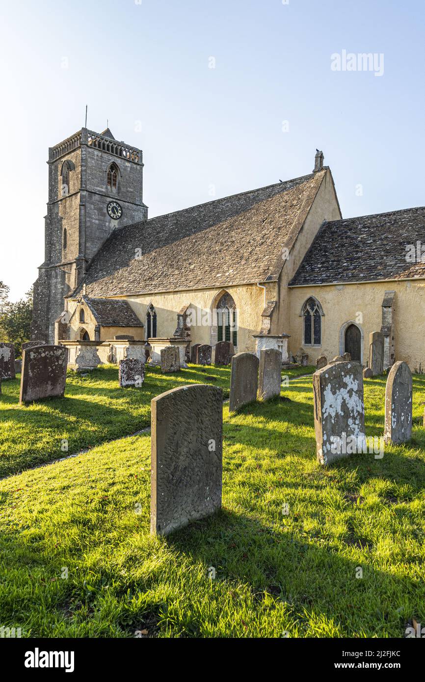Evening light on the parish church of St. Mary the Virgin (dating back to the 14th century) in the Severnside village of Arlingham, Gloucestershire UK Stock Photo