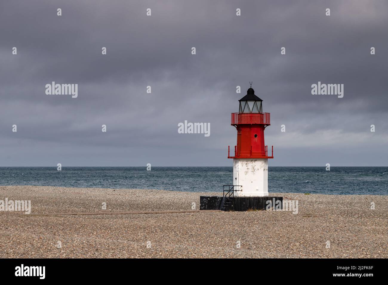 Small lighthouse at the Point of Ayre on the Irish Sea coast of the Isle of Man Stock Photo