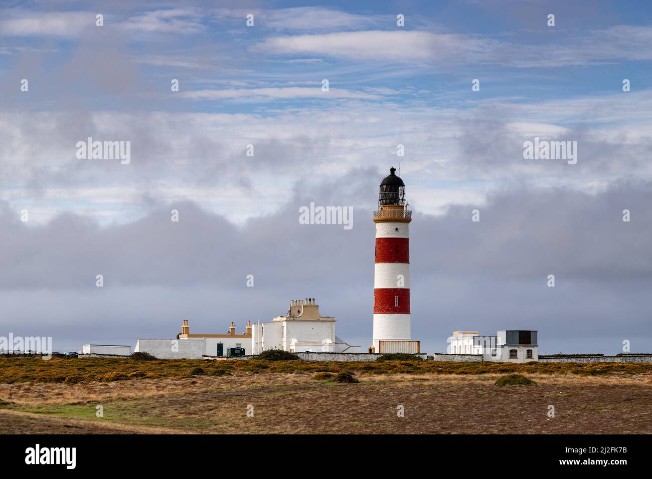 Large lighthouse at the Point of Ayre on the Irish Sea coast of the Isle of Man Stock Photo