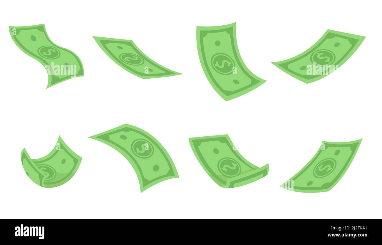 Green flying dollars flat set for web design. Cartoon falling money pack  isolated on white background vector illustration collection. Currency,  invest Stock Vector Image & Art - Alamy