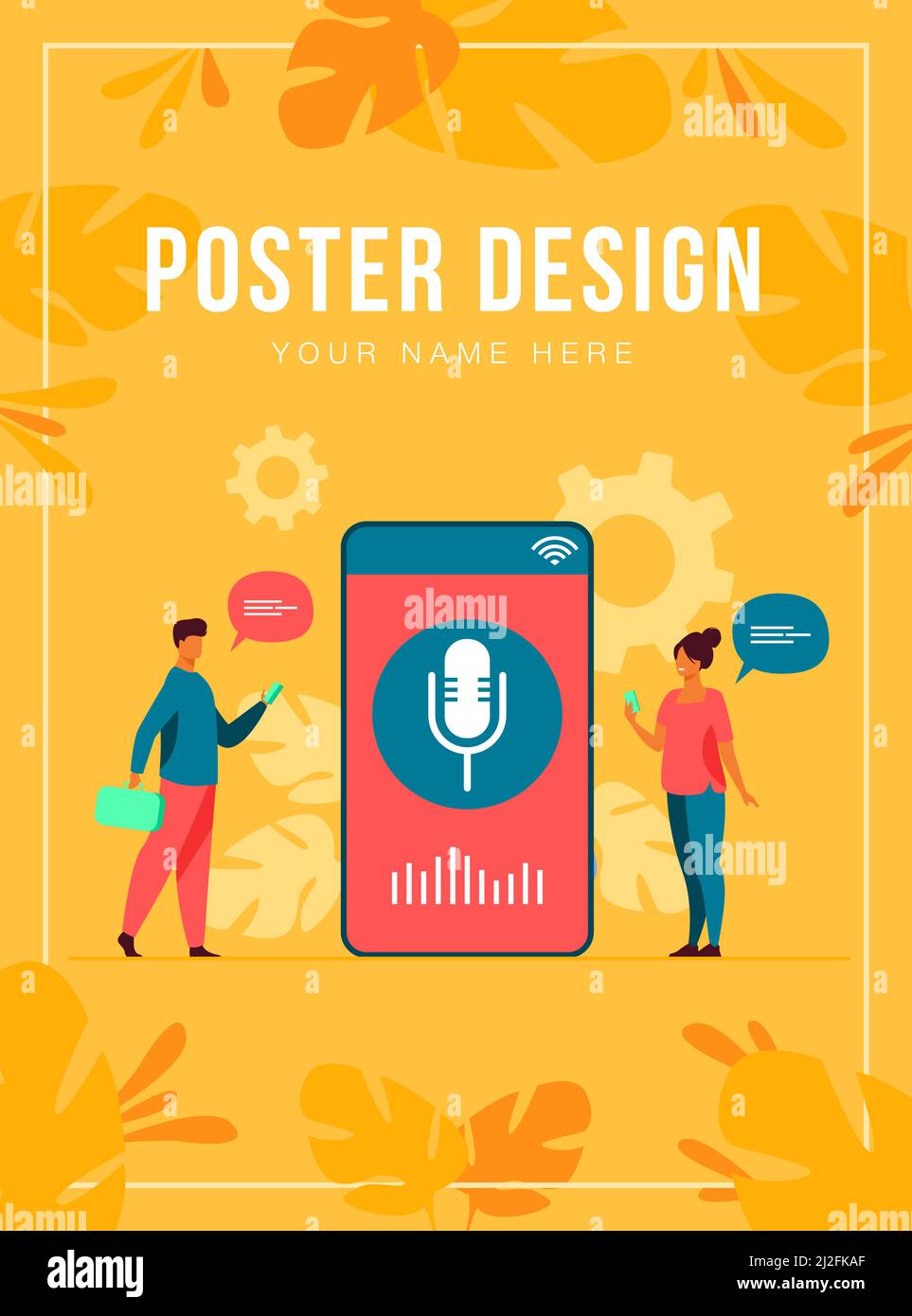 People using voice assistant app on smartphone with speaker on screen ...
