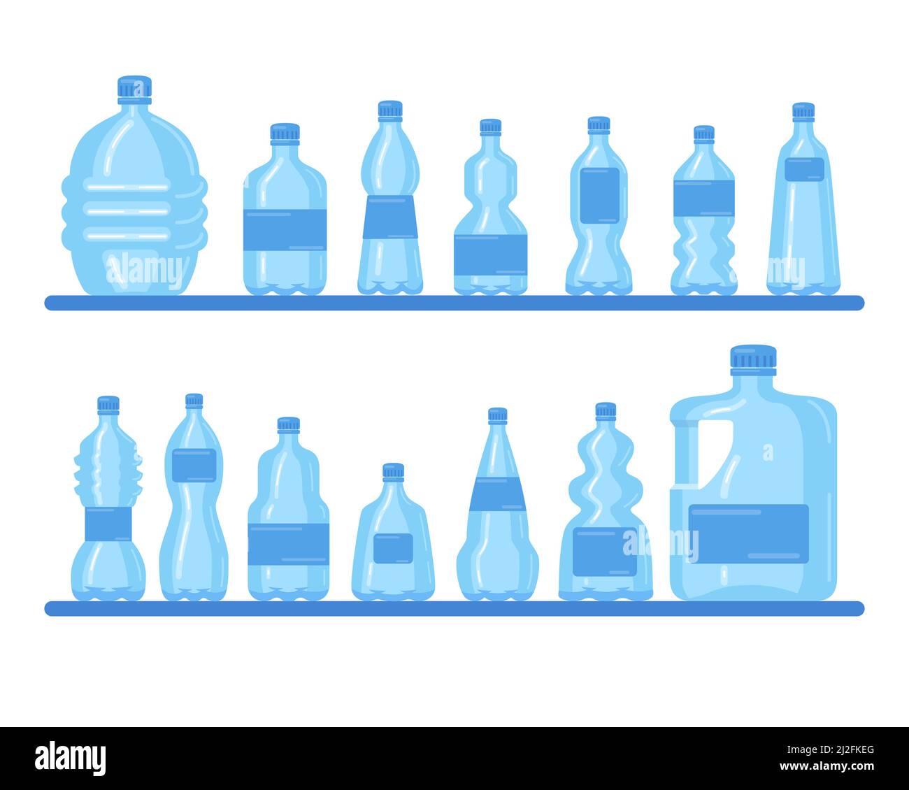 Plastic bottles collection. Transparent containers of different sizes ...
