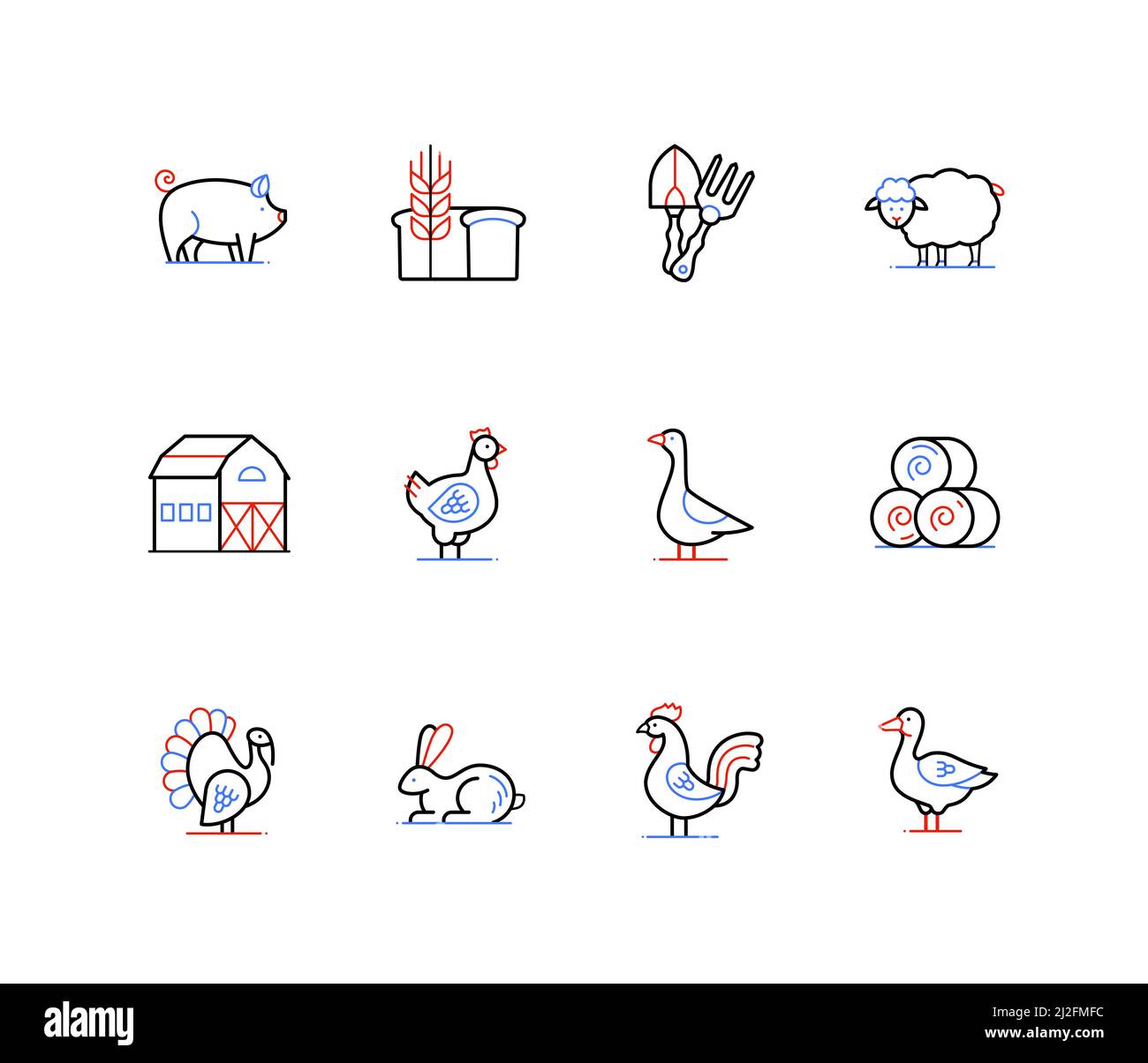 Farm animals and livestock - line design style icons Stock Vector Image ...