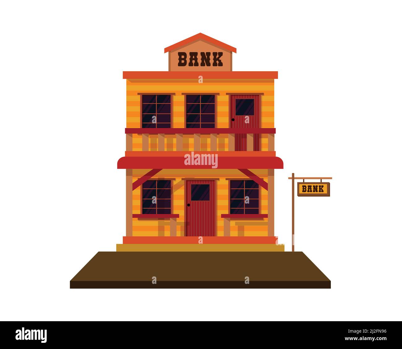 Detailed Old Western Bank Illustration Vector Stock Vector