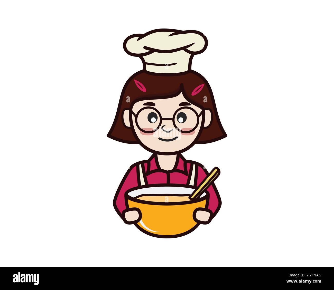 Kid Chef with Her Cake Dough Illustration Vector Stock Vector