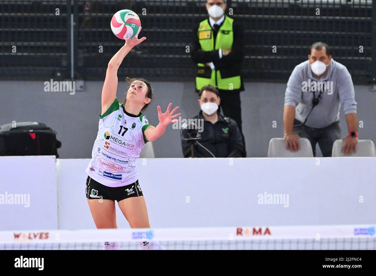 Rome, Italy. 30th Mar, 2022. Virginia Berasi of Megabox Volley during the  Women's Volleyball Championship Series A1 match between Acqua & Sapone  Volley Roma and MeqaBox Volley at PalaEur, 30th March, 2022