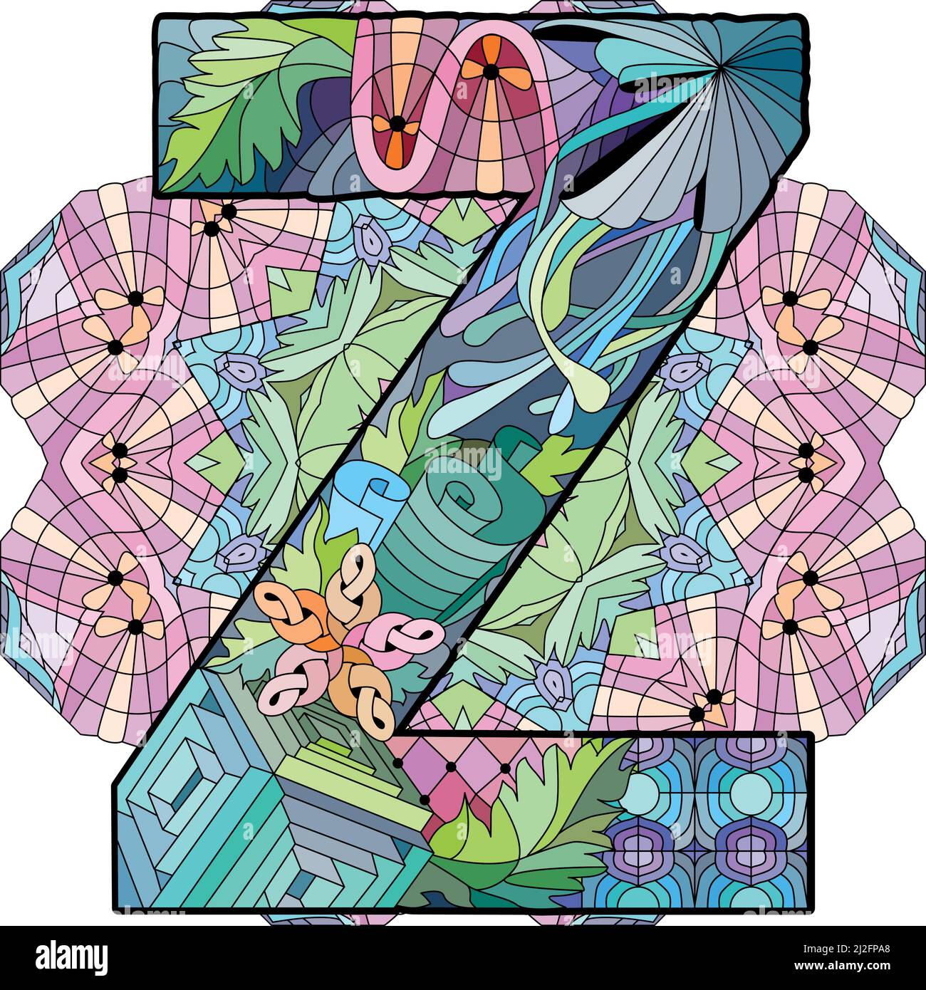 Zentangle stylized alphabet letter Z on mandala. Vector illustration