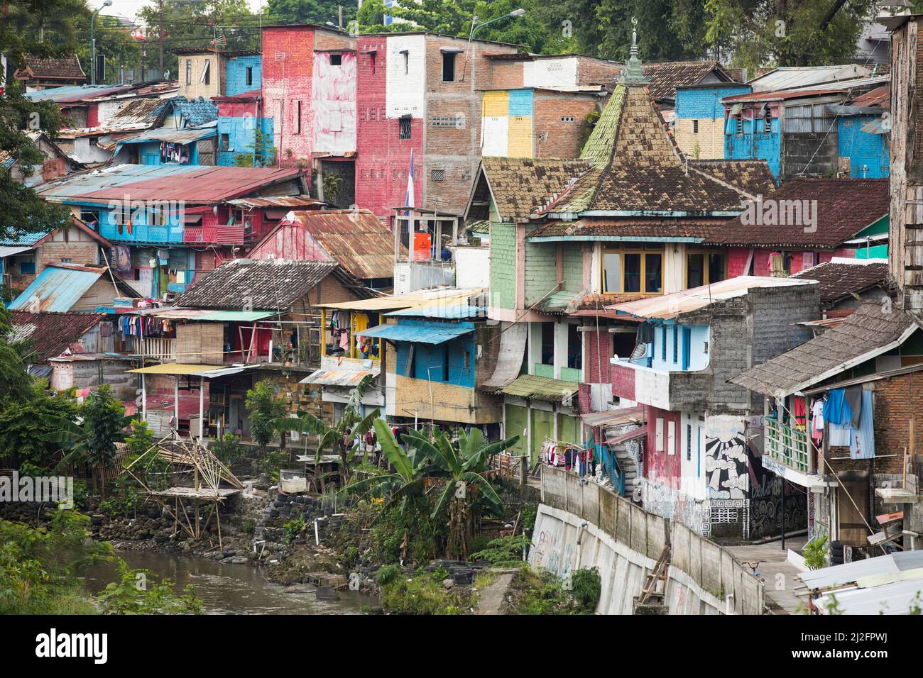 Crowded colorful slum dwellings in Yogyakarta (Jogjakarta), Indonesia’s ...