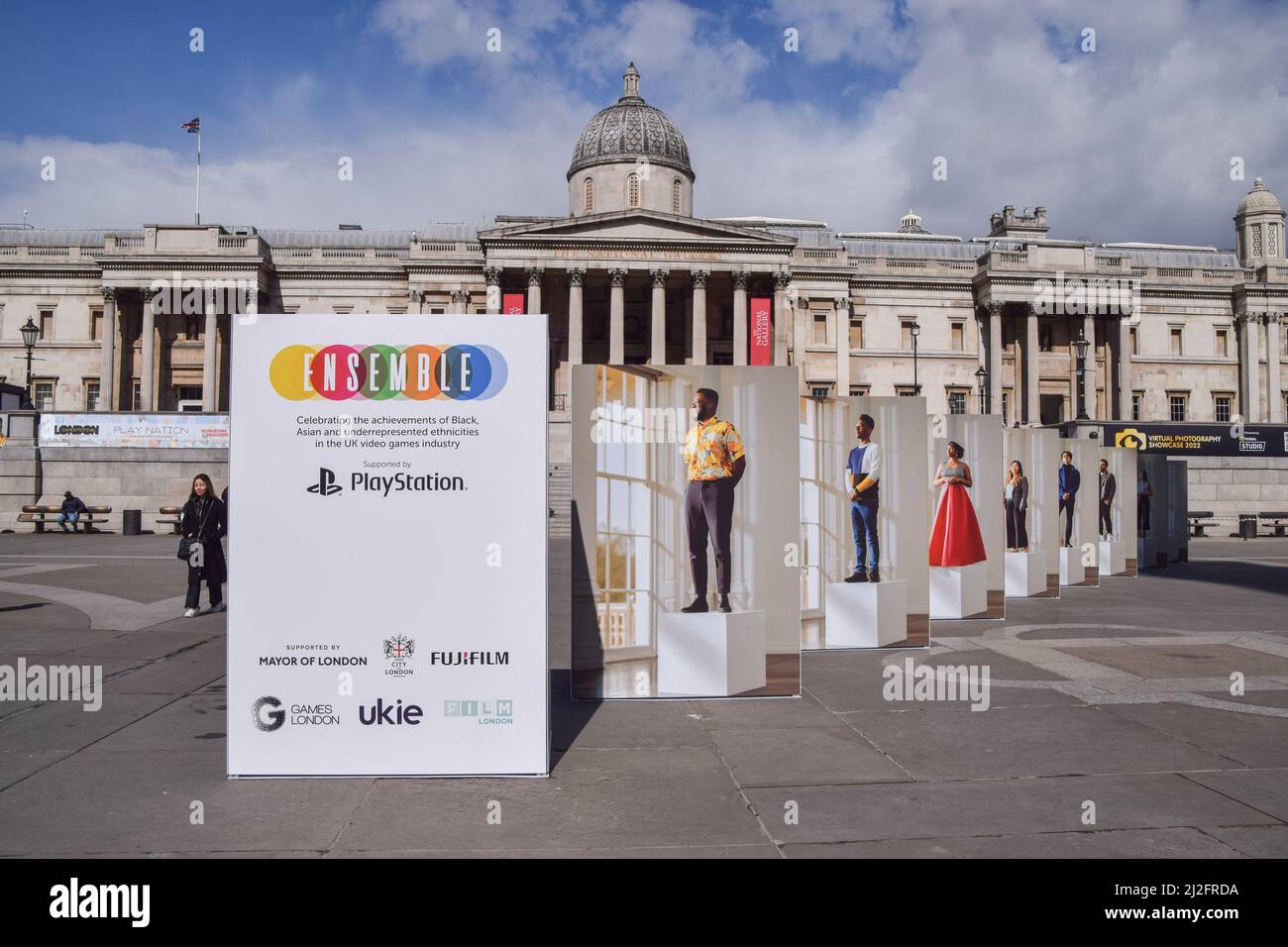 London, UK. 01st Apr, 2022. A special free exhibition has been set up in  Trafalgar Square to mark the launch of the London Games Festival, which  takes place 1st-10th April. The London