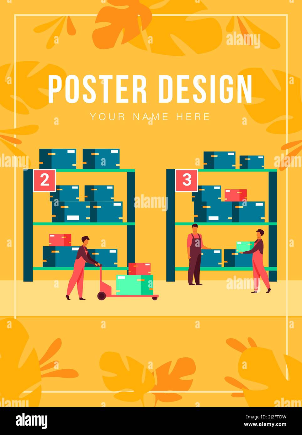 Logistic workers carrying boxes with loaders in warehouse. Couriers