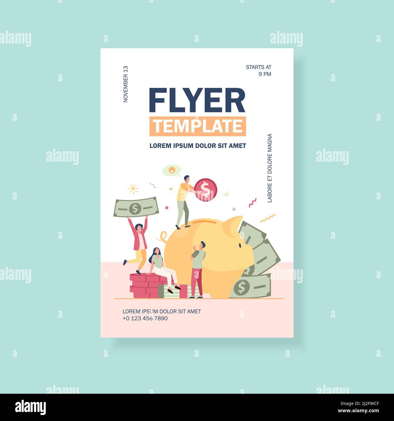 Tiny people saving money in piggy bank isolated flat vector ...