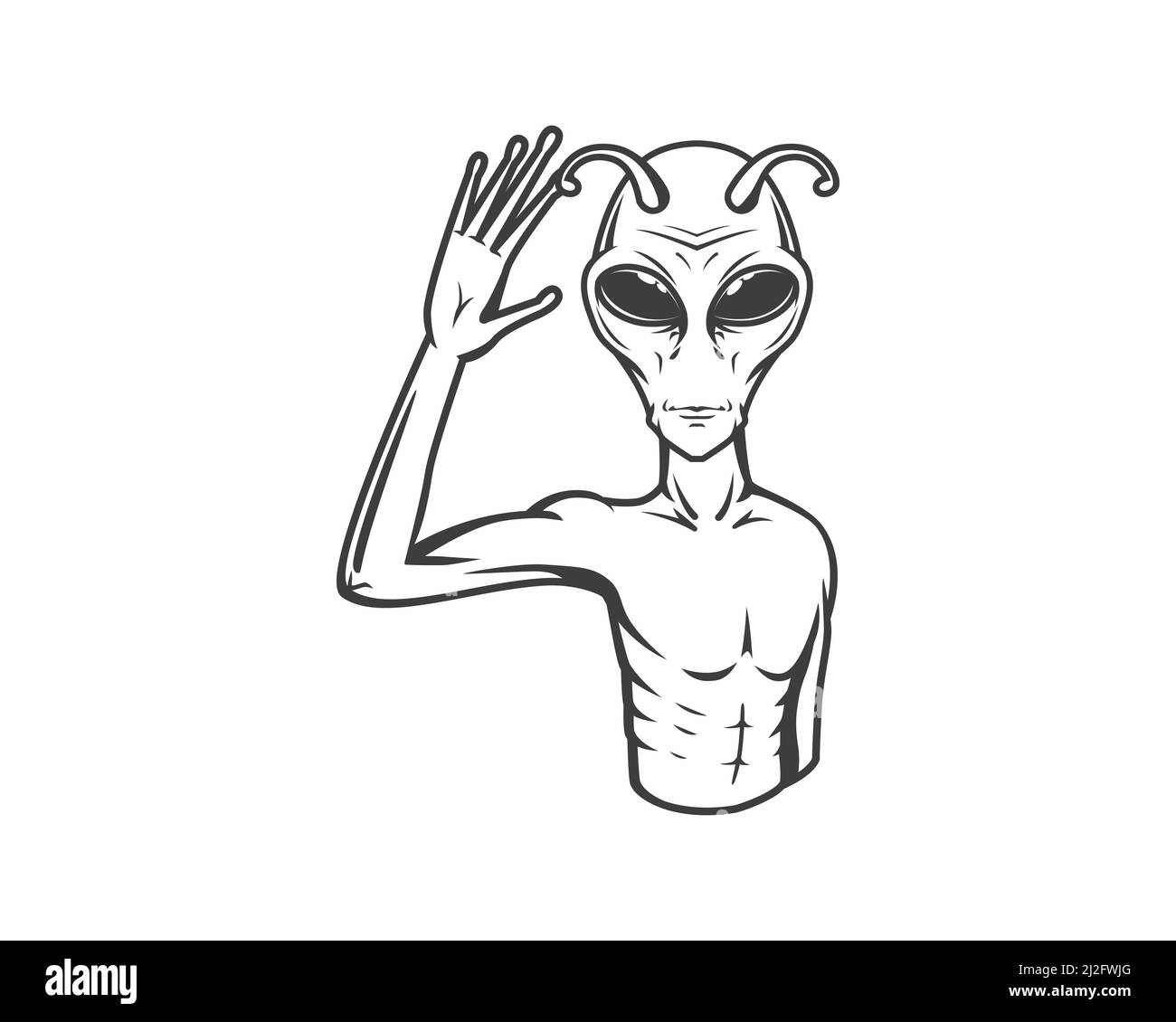 Design of cute alien waving hand on the planet 5054343 Vector Art
