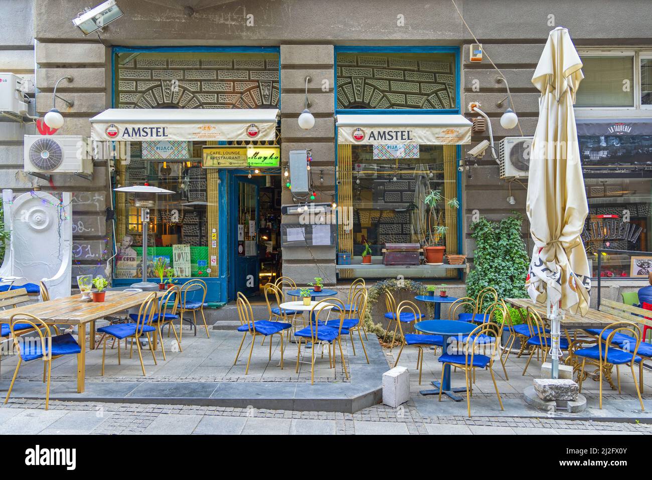 Belgrade, Serbia - March 30, 2022: Coffee Shop Lounge Restaurant Mayka in Belgrade Old Town. Stock Photo