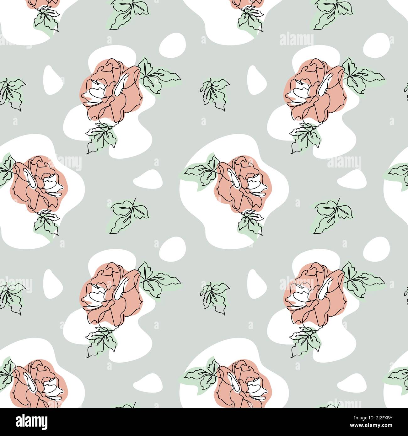 Seamless pattern with one single line drawings of rose flowers and ...