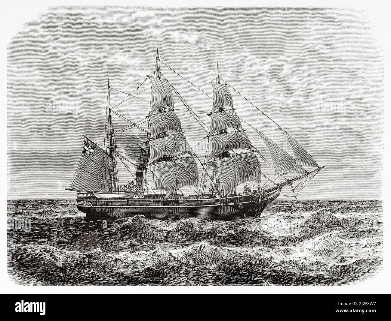 The Vega ship sailing across the north sea. The Voyage of La Vega