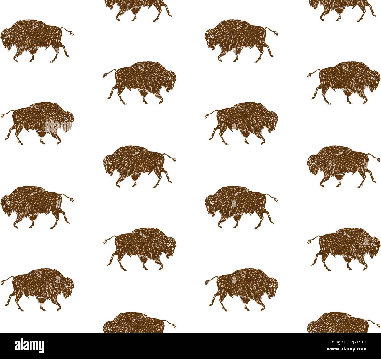 Vector seamless pattern of brown hand drawn wild bison ox isolated on ...