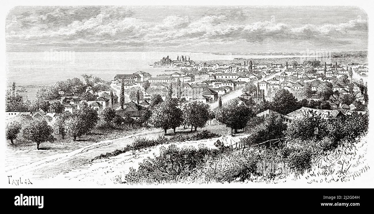 Panoramic general view of the city of Sukhumi, Republic of Abkhazia. Georgia. Excursion to Samourzakan and Abkhazia by Carla Serena, 1881. Le Tour du Monde 1882 Stock Photo