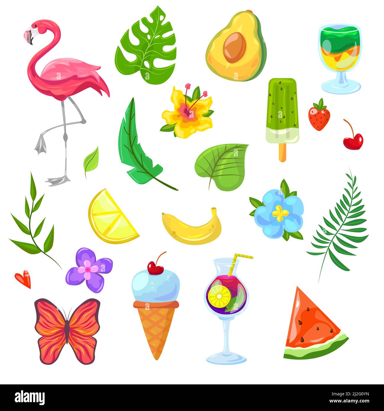 Summer holiday elements set. Tropical cocktail, flamingo, Hawaiian ... Summer holiday elements set. Tropical cocktail, flamingo, Hawaiian ...