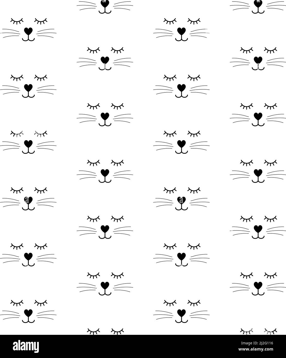 Vector seamless pattern of flat outline cat face isolated on white ...
