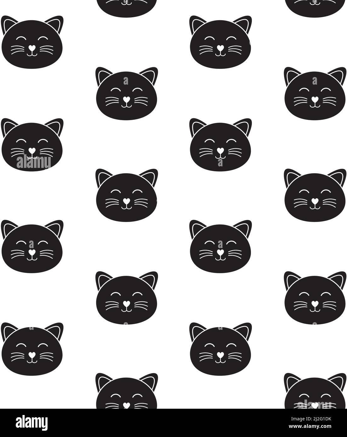 Vector seamless pattern of black flat outline cat face isolated on ...