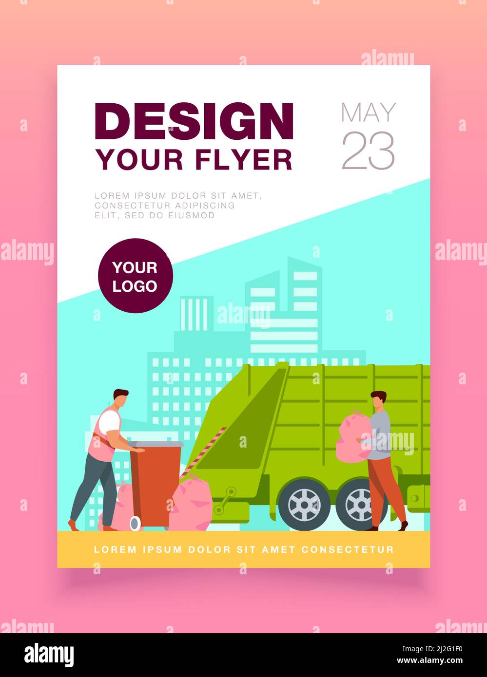 Trash pickup worker cleaning dustbin at truck. Man carrying trash in