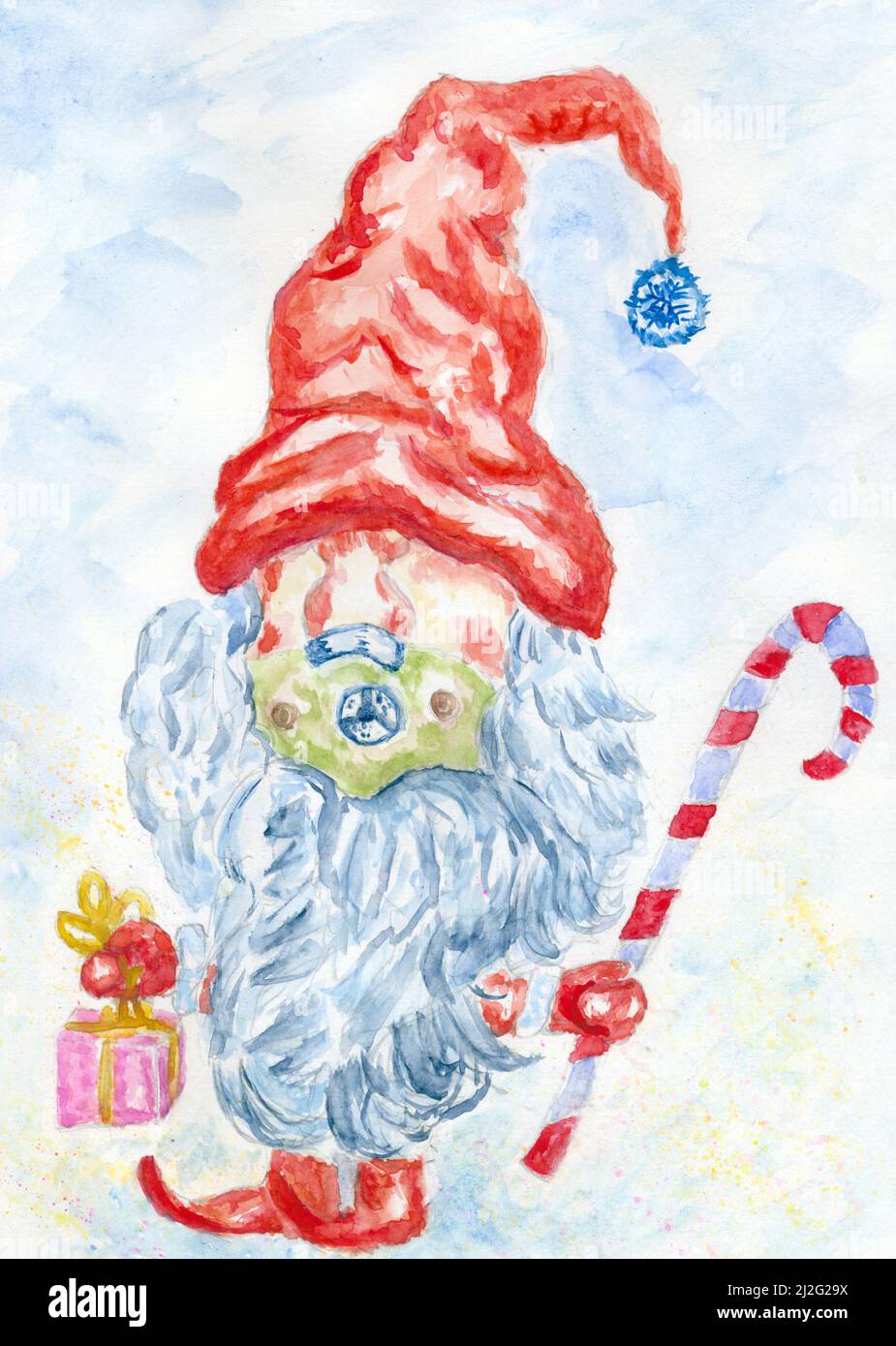 Decorative Scandinavian Christmas gnome wear protective face mask, hand ...