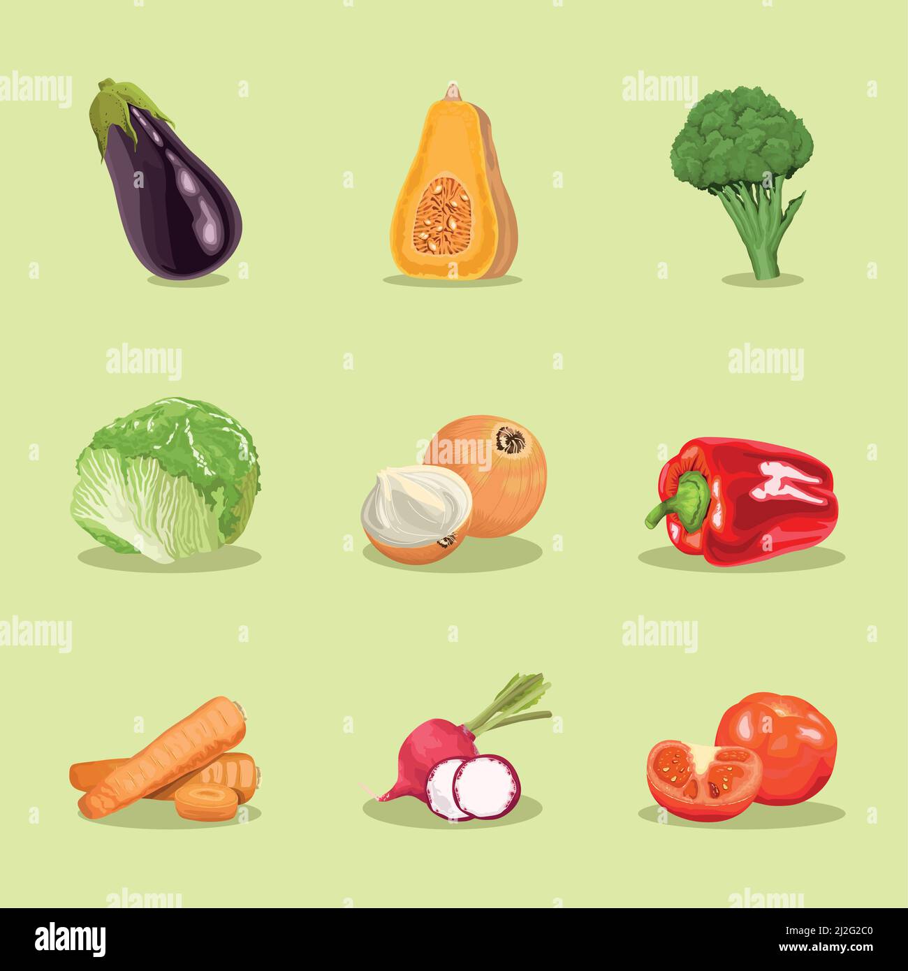 nine vegetables healthy food icons Stock Vector Image & Art - Alamy