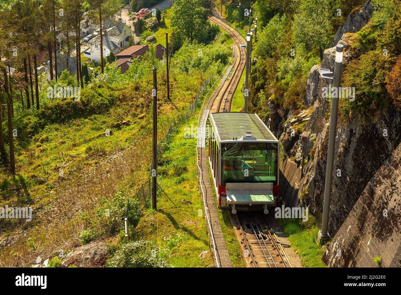 Bergen, Norway - 28 May 2018: The Floibanen is a funicular railway in ...