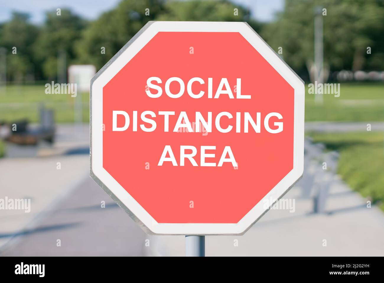 social distancing area outdoor sign Stock Photo - Alamy