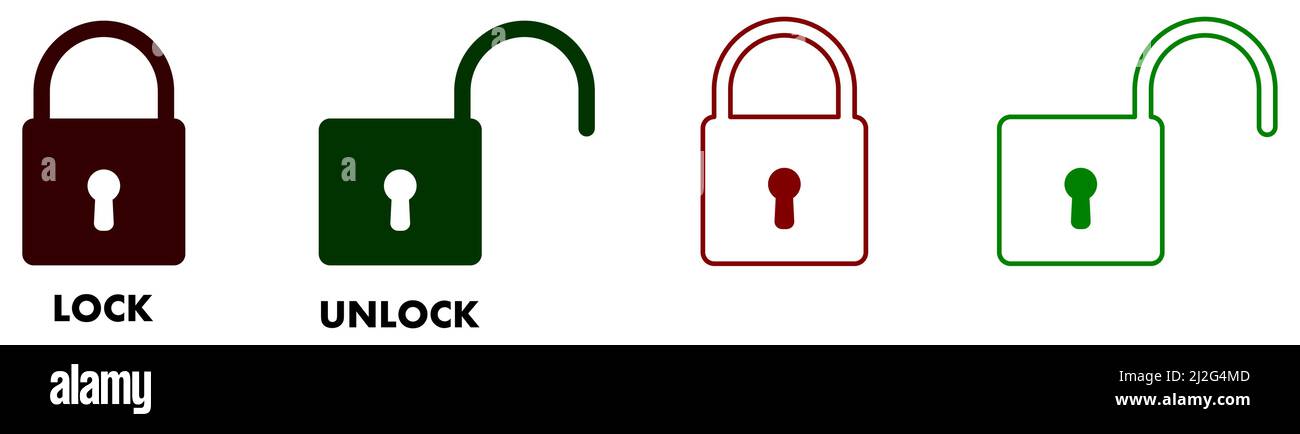 Simple lock or unlock padlock icons, filled and outline version Stock ...