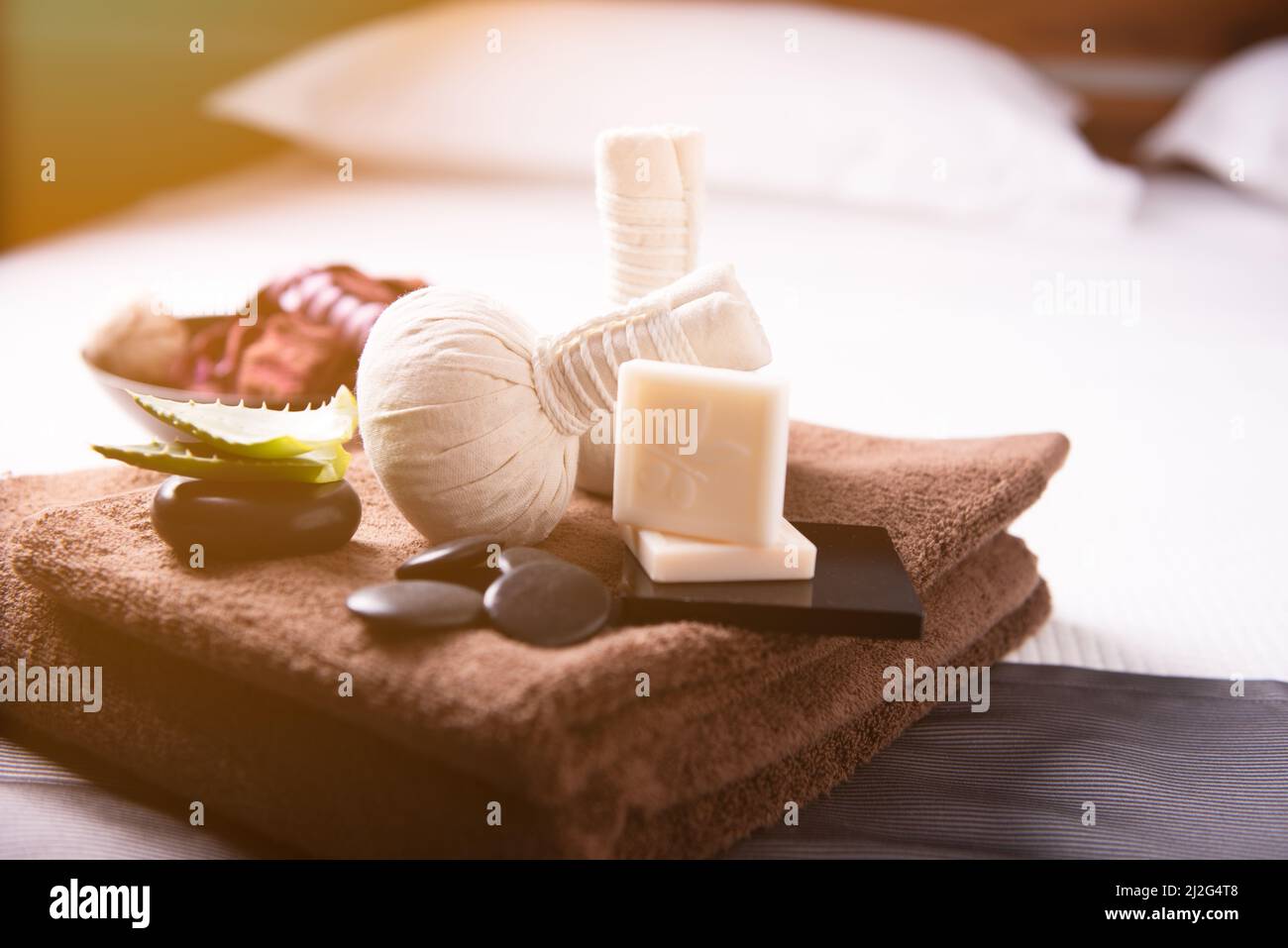 SPA massage bed at luxury hotel close up Stock Photo Alamy
