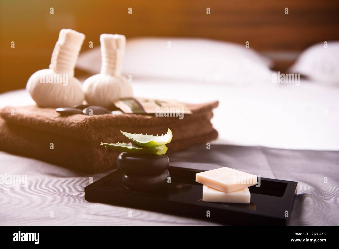 SPA massage bed at luxury hotel close up Stock Photo Alamy